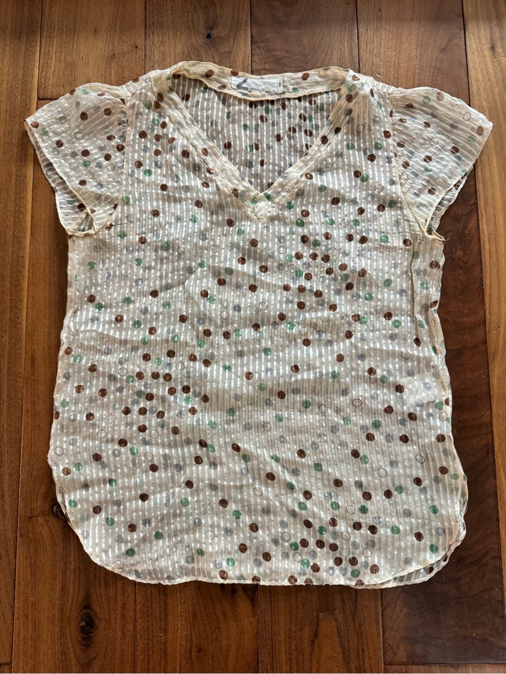 Katayone Adele Vintage silk Lightweight Gold Polka Dot V-Neck Top